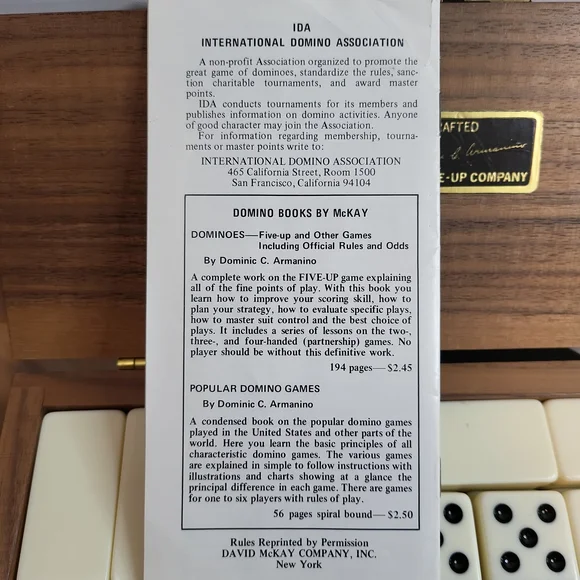 Handcrafted Dominic C. Armanino Five Up Co Dominos in Walnut Wood Box - Picture 10 of 16